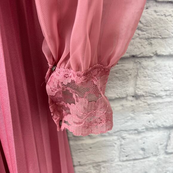 Vintage 70's Mauve Maxi Dress Pleated Skirt Sheer Lace Cardigan Size S/M Union - Picture 6 of 14